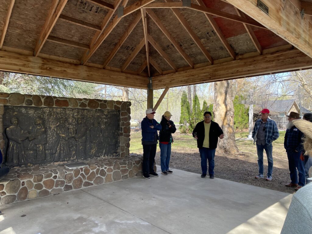 Dewy Bill, director of Mending Wings, shares a Yakama history lesson the Ahtanum Mission.