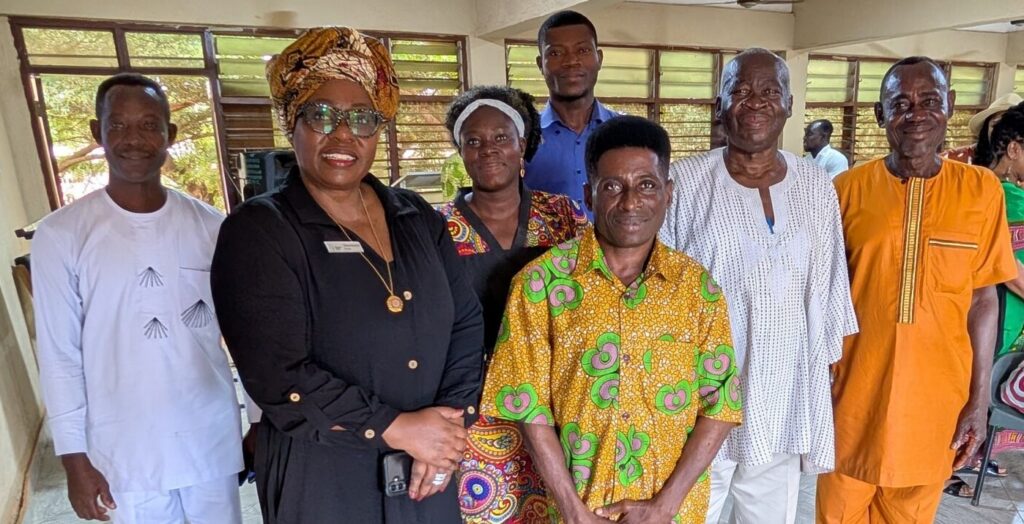 Mission Network Regional Director for Africa and Europe Sibonokuhle Ncube (in all black), poses with pastors and members of the Ghana Mennonite Church. Photo by Wil LaVeist.