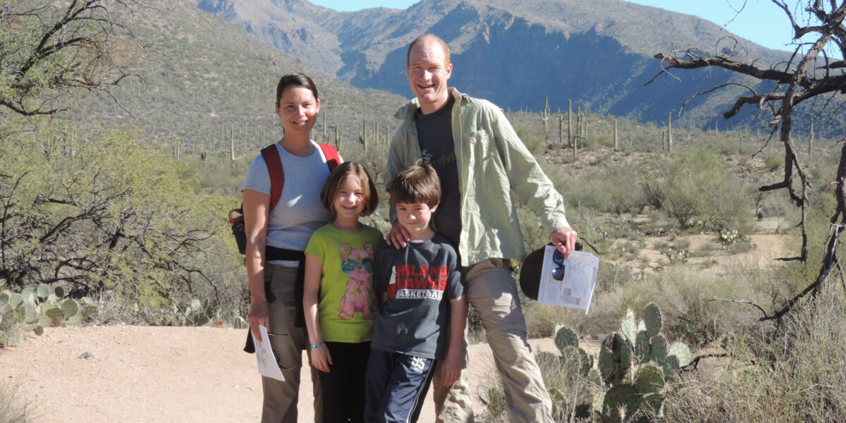 Jodi and Eric Miller with their children Julia and Nathan hiking in Sabino Canyon
