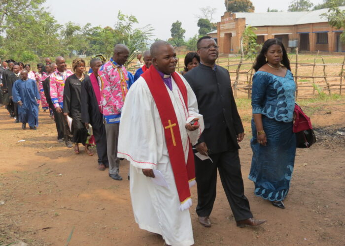 ​Mennonite Church of Congo leaders head the graduation procession at Kalonda Bible Institute in 2012 – Joly Birakara