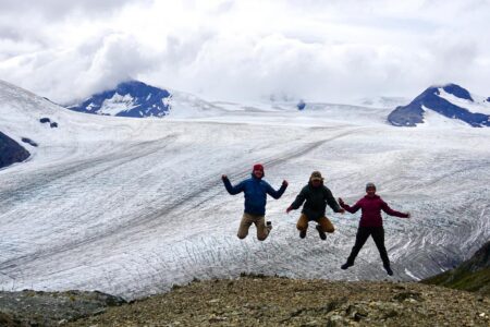 2020 Service Adventure unit enjoying the outdoors in Alaska: Kelby Youngberg, Isaiah Fellers, and Ginny Miller.