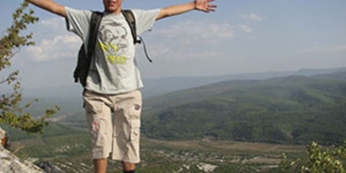 Sergei on a mountain-top experience
