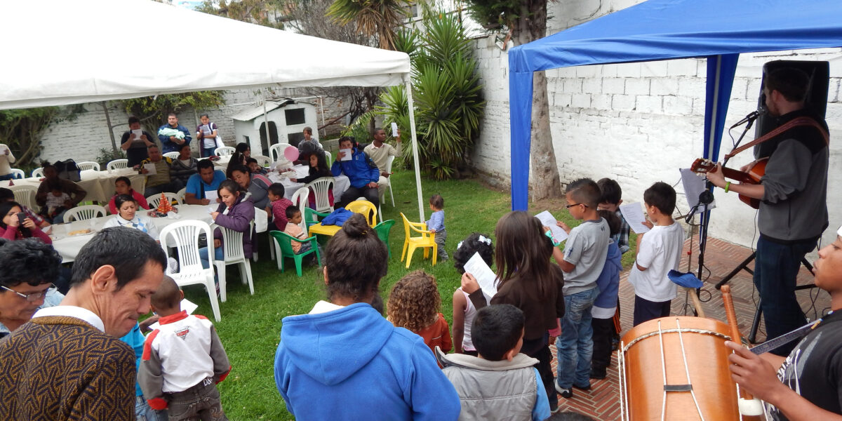A band plays traditional Colombian Christmas songs during the Colombian Refugee Project's Christmas party. Photo provided by David Shenk. Download full resolution image.