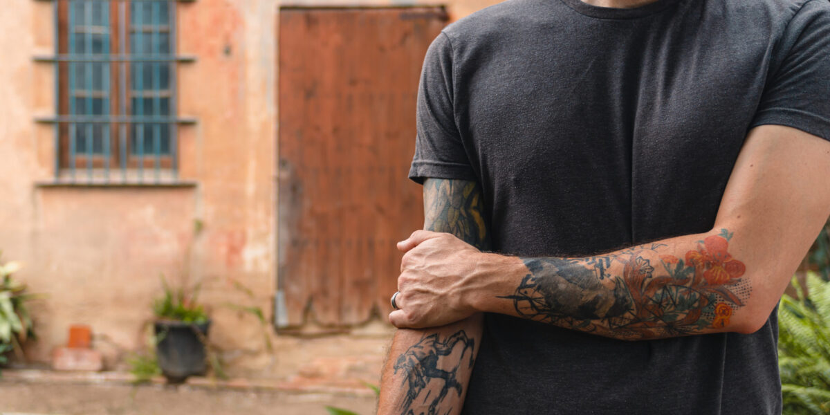 ​One of Josh Garber’s tattoos tells the story of Dirk Willems from Martyrs Mirror. Photographer: Alisha Garber.