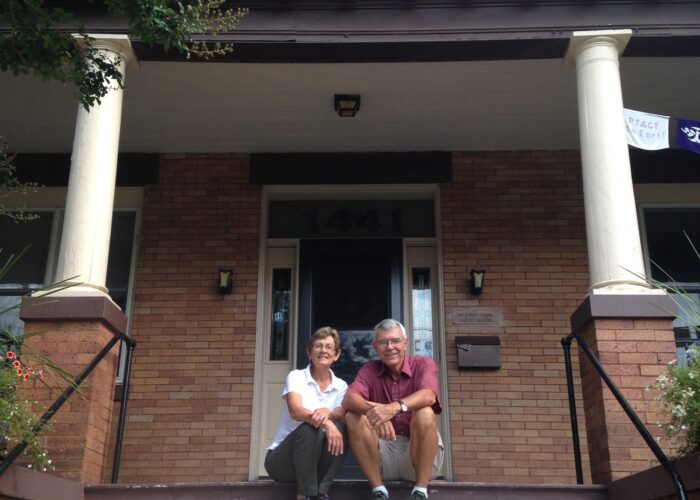 ​Harders on steps of the guest house in Washington