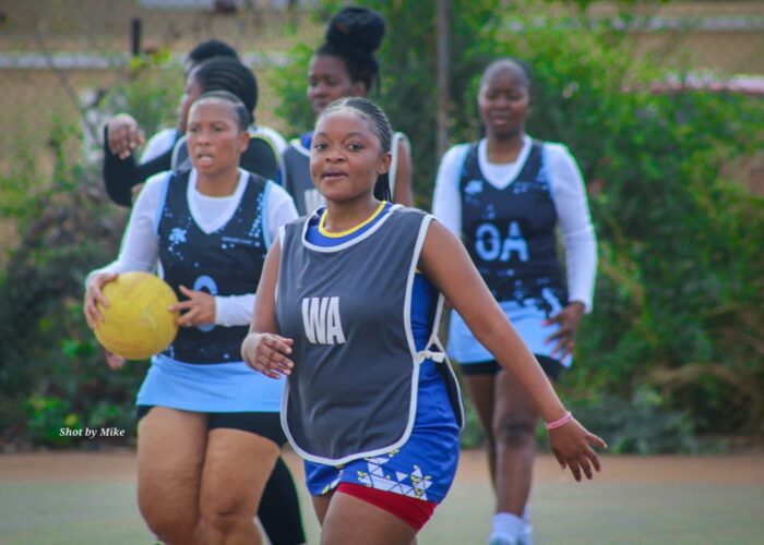 Febiana Attie Moseki, Lemo Kabelo, Kedi Dipatane, and Joy Lerole, members of the Bokgoni Sporting Club’s Women’s Netball team, combine their love of the game with witnessing to God’s love. Photo provided.