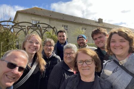 The participants in Chapter 2 of the Christ at the Borders Just Peace Pilgrimage. Front row (left to right): Weldon Martens, Arloa Bontrager (Mission Network’s regional director for North America, short-term service), Rachel Givens. Second row (left to right): Shelby Rudy, Marlinda Beachy, Barbara Thurma, Joseph Givens. Back row: Lane Miller (Mission Network’s regional director for Africa and Europe), Matthew Yoder.
