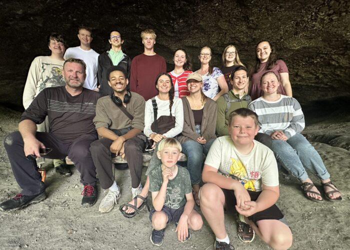 Front row: Willmar Harder and Larry Ruffin III, Norah Yoder, Julia Boller, Cade and Gretta Rempel Fisher. Back row: Lydia Esh, ________ Wyatt Fisher, Reuben Harder, Grace Miller