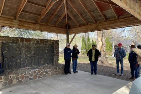 Dewy Bill, director of Mending Wings, shares a Yakama history lesson the Ahtanum Mission.