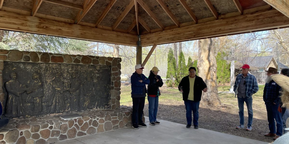 Dewy Bill, director of Mending Wings, shares a Yakama history lesson the Ahtanum Mission.