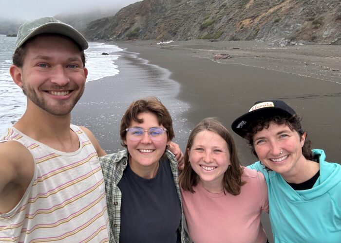 Joanna Lawrence Shenk (far right), with the 2024-25 San Francisco MVS participants: Conrad Liechty, Sav Roth Walter and Ana Esperanza Neufeld Weaver. Photo by Milo Jones.