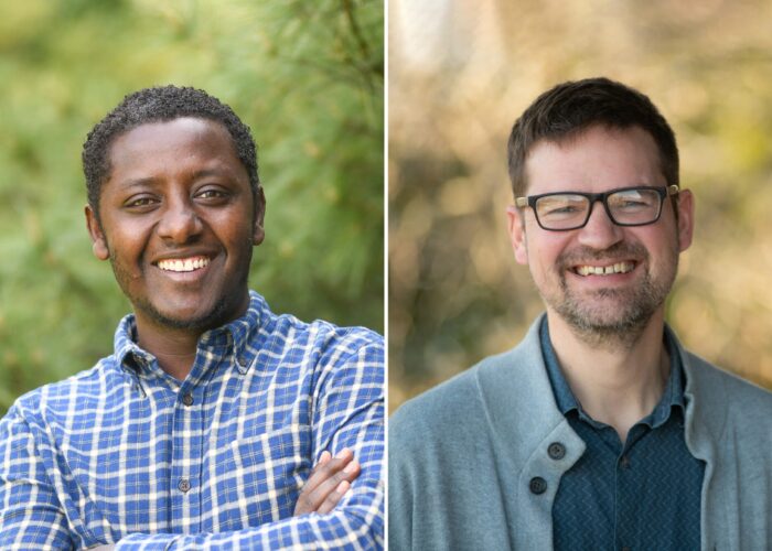 Henok Mekonin and Joe Sawatzky frequently work together through a partnership between Anabaptist Mennonite Biblical Seminary and Mennonite Mission Network. Photographer: David Fast.