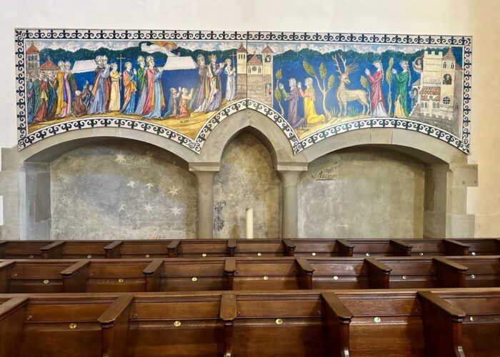 Mural of the legend of the of the founding of the Fraumünster (Women's Minster), a church in Zürich