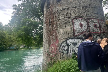Constructed between 1468 and 1470, the Blutturm (also called the Blood Tower) is a historic tower in Bern, Switzerland, located along the Aare River near the Lorrainebrücke bridge.