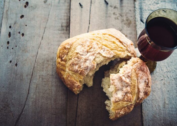 Bread and wine on a table