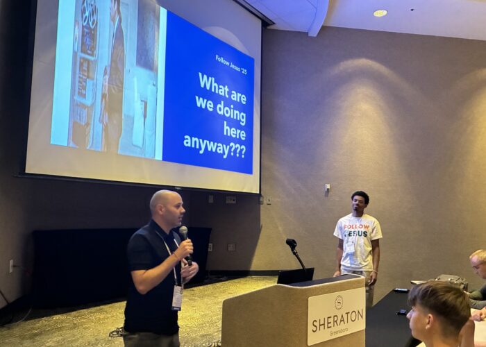 Director of Constituent Engagement Eric Frey Martin and Hesston College student Larry Ruffin present "What are we doing here, anyway?"