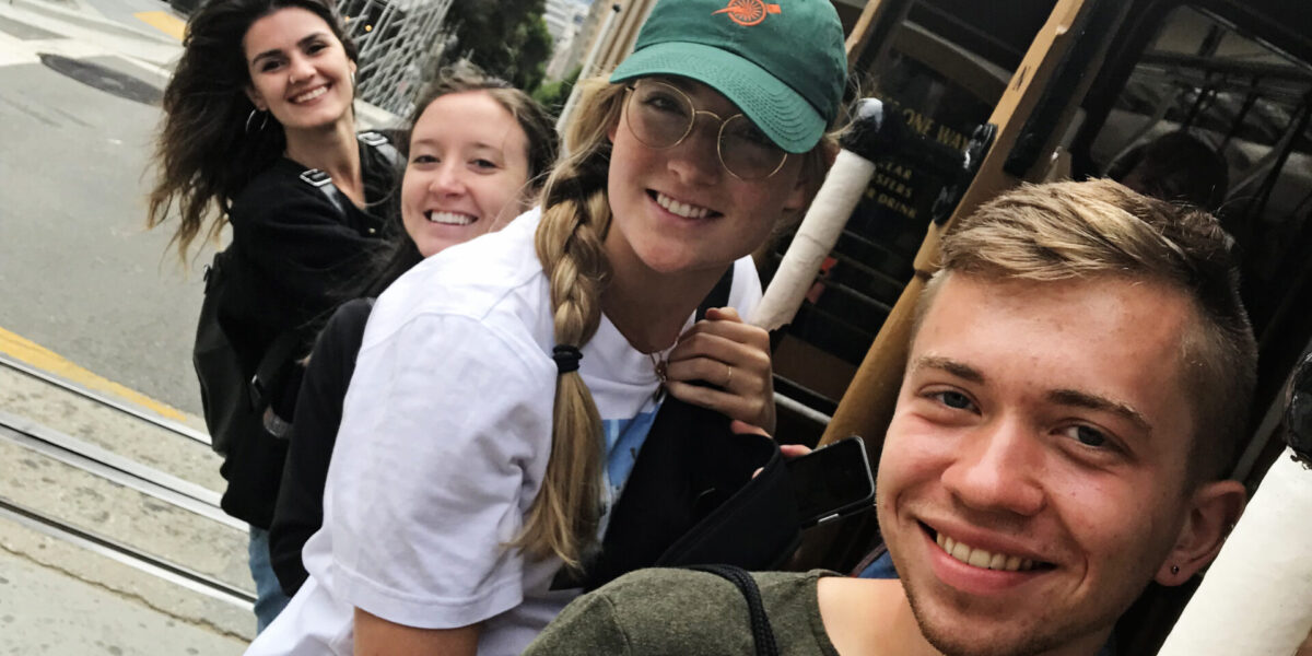 ​MVSers enjoy a ride on a cable car in San Francisco in August 2019. From left: Irena Xhari